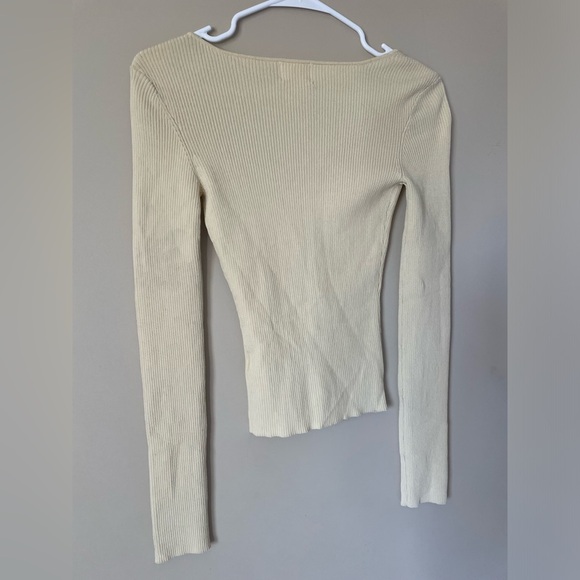 H&M cream Rib-knit Sweetheart-neckline Top NWOT XS long sleeve - Picture 5 of 9